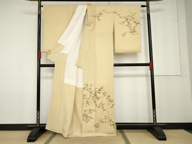 平和屋着物●訪問着 駒刺繍 短冊枝花文 金彩 正絹 逸品 AABG0300cs