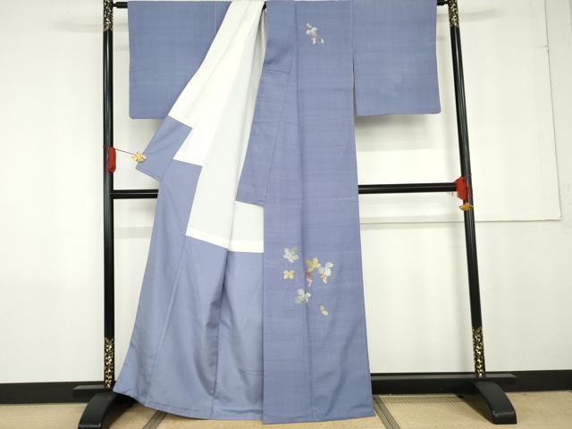 平和屋着物●訪問着 結城紬地 刺繍 葡萄蔦の葉文 金銀糸 正絹 逸品 AABG0302cs
