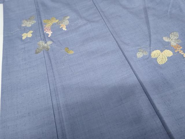 平和屋着物●訪問着 結城紬地 刺繍 葡萄蔦の葉文 金銀糸 正絹 逸品 AABG0302cs