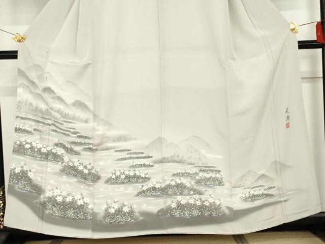 平和屋着物●墨描き友禅 小牧信定 訪問着 尾瀬 暈し染め 正絹 逸品 AABG0312cs