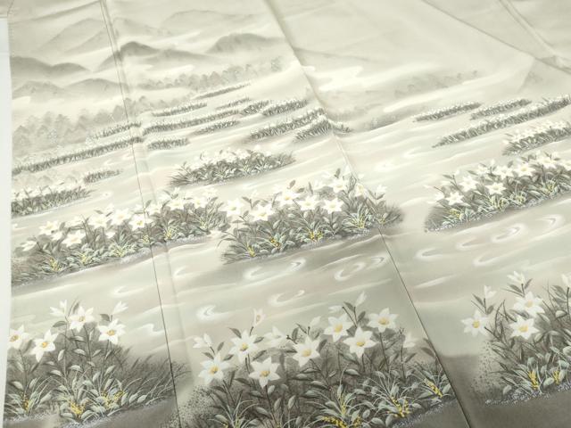 平和屋着物●墨描き友禅 小牧信定 訪問着 尾瀬 暈し染め 正絹 逸品 AABG0312cs
