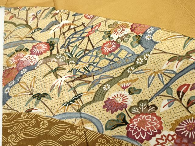 平和屋着物●訪問着 中国三大刺繍 汕頭刺繍 スワトウ刺繍 相良刺繍 吉祥枝花文 正絹 逸品 AABG0321cs