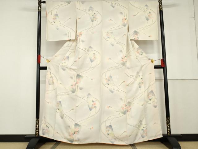平和屋着物●上質な小紋 地紋起こし 色紙草花文 暈し染め 正絹 逸品 AABG0322cs