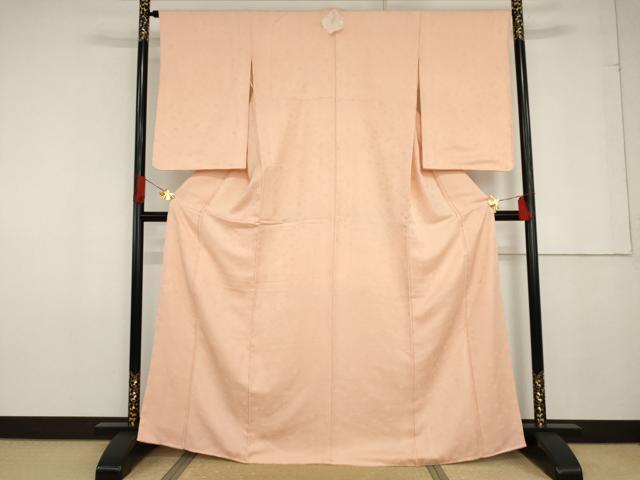 平和屋着物●上質な色無地 枝花地紋 水柿色 正絹 逸品 AABG0335cs