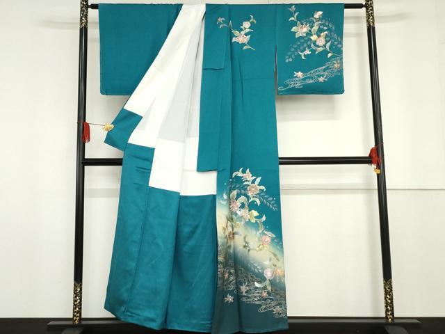 平和屋着物●訪問着 流水更紗花文 暈し染め 金銀彩 正絹 逸品 AABG0338cs