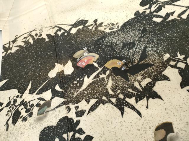 平和屋着物●訪問着 地紙草花シルエット 金銀彩 正絹 逸品 AABG0340cs