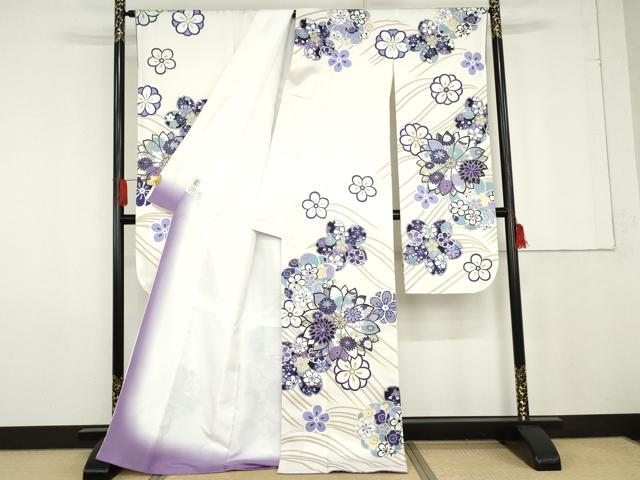 平和屋着物●H・L(アッシュエル) HENRI-LUC CHAPUIS 振袖 立波花文 洗える着物 未使用 AABG0345cs