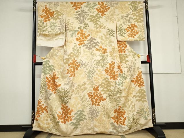 平和屋着物●上質な小紋 吉祥枝花文 高島屋扱い 反端付き 正絹 逸品 未使用 AABG0354cs