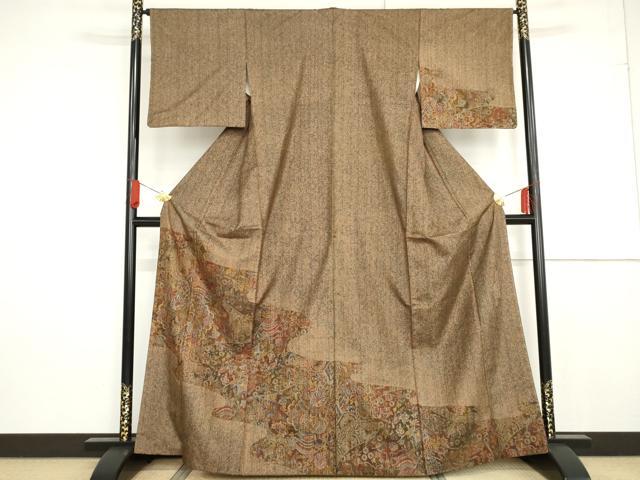 平和屋着物●友禅師・京の名工・伝統工芸士・樽本伊勢蔵 本場大島紬 染大島 訪問着 更紗花蝶文 正絹 逸品 AABG0358cs