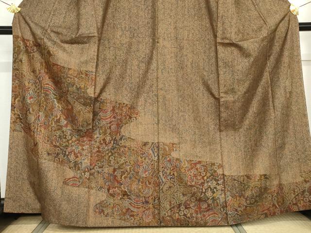 平和屋着物●友禅師・京の名工・伝統工芸士・樽本伊勢蔵 本場大島紬 染大島 訪問着 更紗花蝶文 正絹 逸品 AABG0358cs