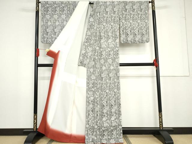 平和屋着物●お召 天目織 花唐草文 正絹 逸品 AABG0365cs