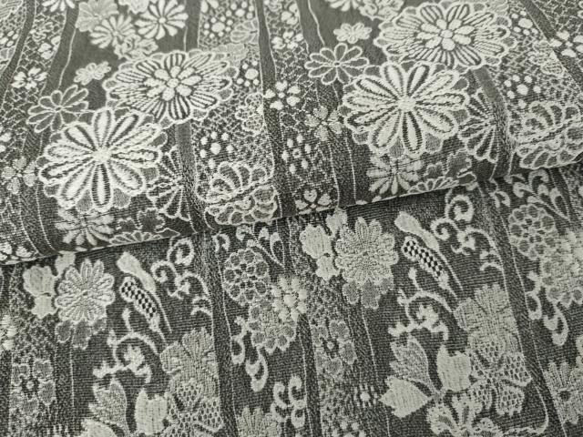 平和屋着物●お召 天目織 花唐草文 正絹 逸品 AABG0365cs