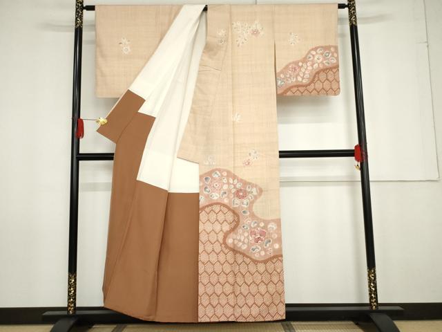 平和屋着物●訪問着 紬地 辻が花 絞り 正絹 逸品 AABG0371cs