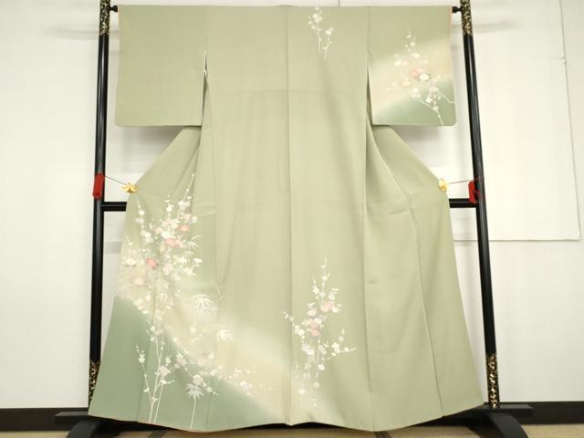 平和屋着物●訪問着 友禅 笹梅枝花文 暈し染め 正絹 逸品 AABG0372cs