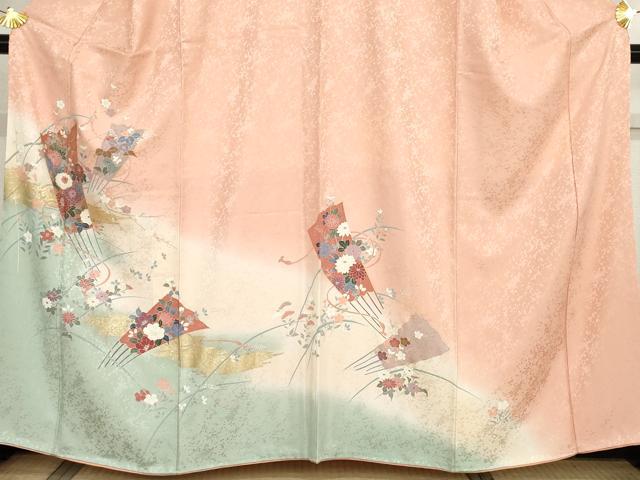 平和屋着物●訪問着 扇面草花文 暈し染め 金銀彩 正絹 逸品 AABG0373cs