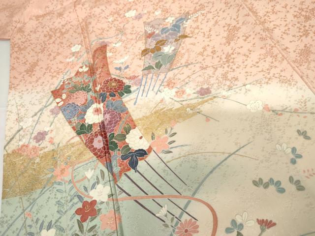 平和屋着物●訪問着 扇面草花文 暈し染め 金銀彩 正絹 逸品 AABG0373cs