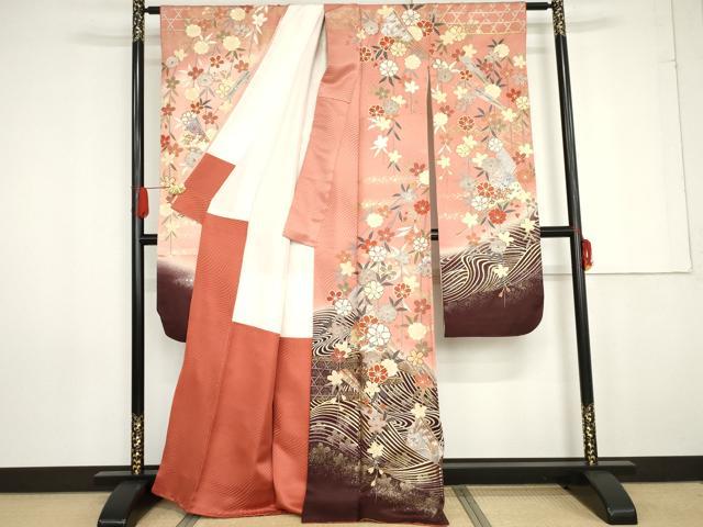 平和屋着物●豪華振袖 立波扇面枝垂れ花文 暈し染め 金銀彩 正絹 逸品 AABG0375cs