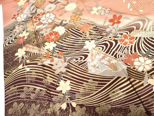 平和屋着物●豪華振袖 立波扇面枝垂れ花文 暈し染め 金銀彩 正絹 逸品 AABG0375cs