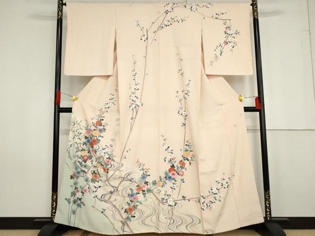 平和屋着物●訪問着 友禅 作家物 流水枝花文 暈し染め 正絹 逸品 AABG0381cs
