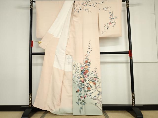 平和屋着物●訪問着 友禅 作家物 流水枝花文 暈し染め 正絹 逸品 AABG0381cs