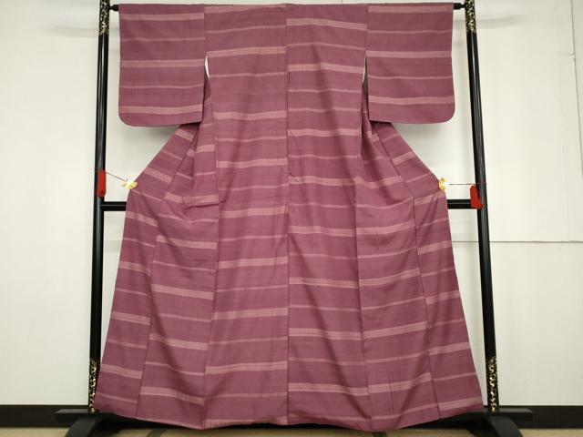 平和屋着物●郡上紬 草木染 横段文 正絹 逸品 AABG0392cs