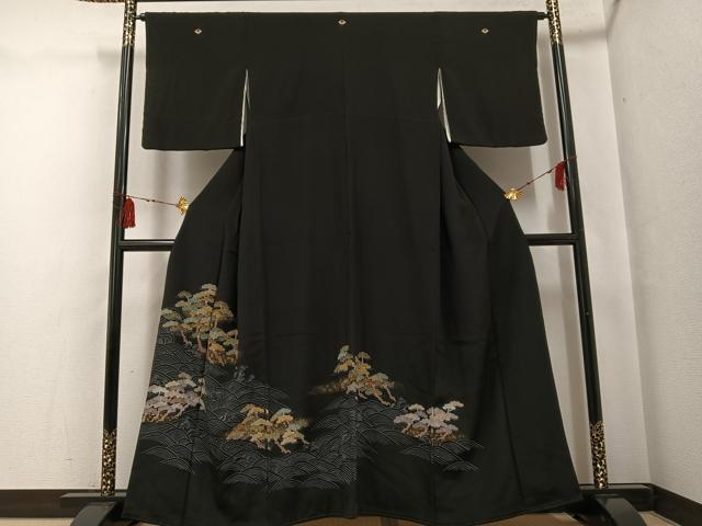 平和屋着物●創業460年・千總 黒留袖 友禅 駒刺繍 浜松文 金彩 阪急扱い 正絹 逸品 AABG0402ph