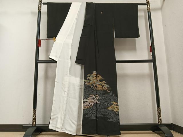 平和屋着物●創業460年・千總 黒留袖 友禅 駒刺繍 浜松文 金彩 阪急扱い 正絹 逸品 AABG0402ph