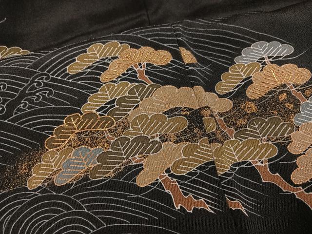 平和屋着物●創業460年・千總 黒留袖 友禅 駒刺繍 浜松文 金彩 阪急扱い 正絹 逸品 AABG0402ph