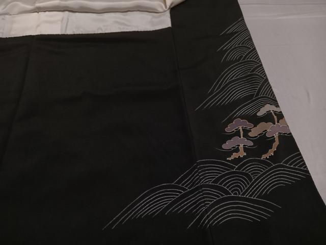 平和屋着物●創業460年・千總 黒留袖 友禅 駒刺繍 浜松文 金彩 阪急扱い 正絹 逸品 AABG0402ph