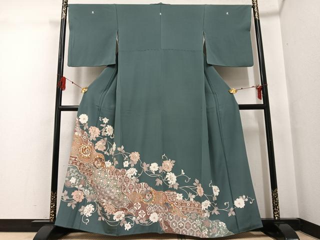 平和屋着物●豪華色留袖 駒刺繍 鳳凰吉祥更紗 金彩 正絹 逸品 AABG0409ph
