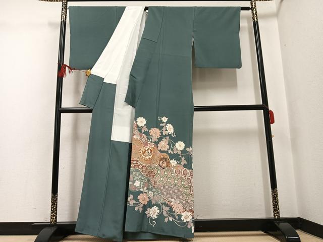 平和屋着物●豪華色留袖 駒刺繍 鳳凰吉祥更紗 金彩 正絹 逸品 AABG0409ph