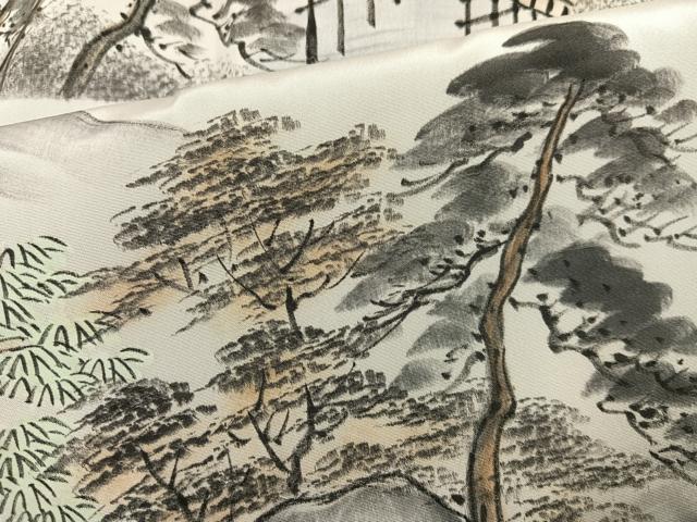 平和屋着物●男性 長襦袢 袷 渡り橋樹林文 富士山 正絹 逸品 AABG0418ph