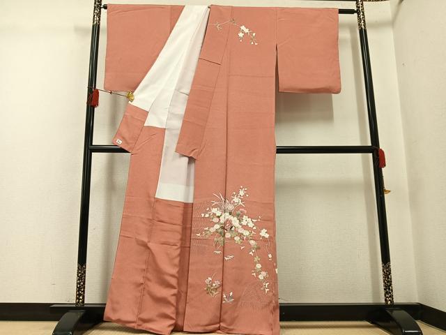 平和屋着物●訪問着 友禅 枝花文 正絹 逸品 AABG0423ph