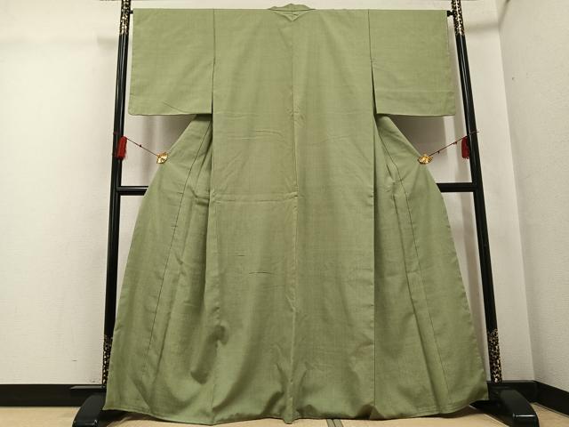 平和屋着物●本場結城紬 重要無形文化財 色無地 柳茶色 正絹 逸品 AABG0429ph