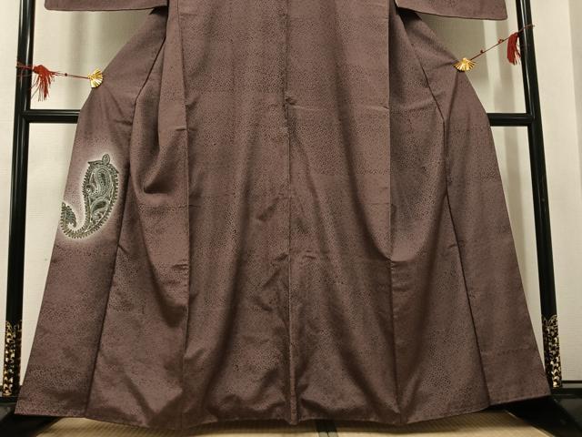 平和屋着物●訪問着 紬地 手描き 木版染 ペイズリー柄 暈し染め 正絹 逸品 AABG0431ph