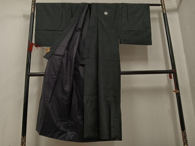 平和屋着物●男性 黒紋付 正絹 逸品 AABG0435ph