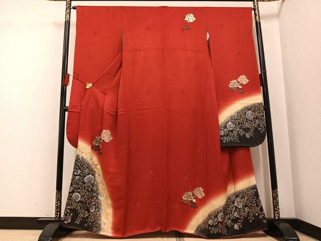平和屋着物●豪華振袖 更紗枝花文 暈し染め 金銀彩 正絹 逸品 AABG0441ph