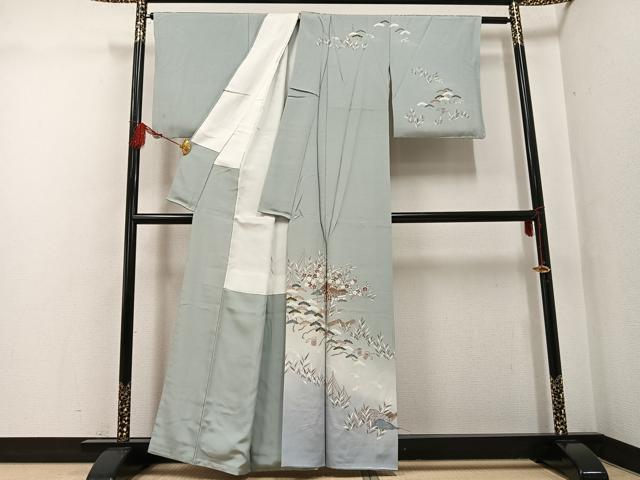 平和屋着物●訪問着 友禅 松竹梅風景文 暈し染め 正絹 逸品 AABG0444ph