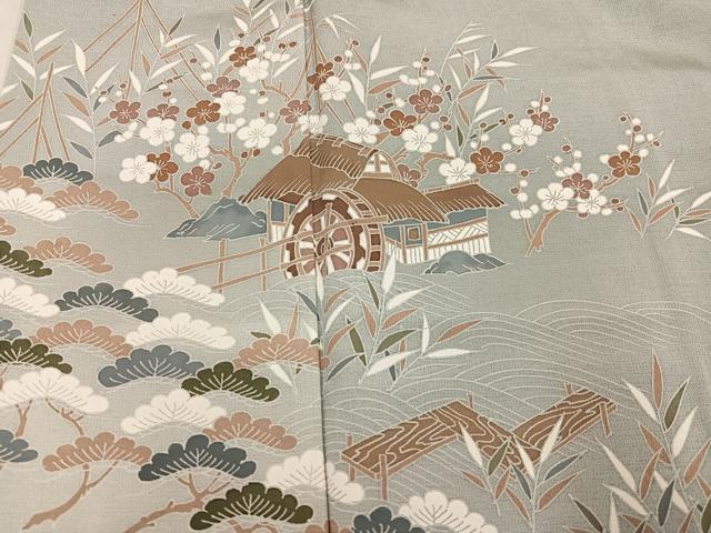 平和屋着物●訪問着 友禅 松竹梅風景文 暈し染め 正絹 逸品 AABG0444ph