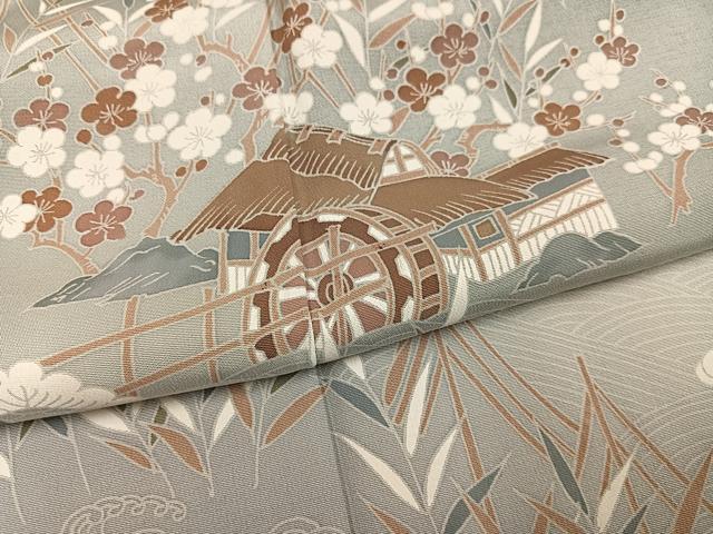 平和屋着物●訪問着 友禅 松竹梅風景文 暈し染め 正絹 逸品 AABG0444ph