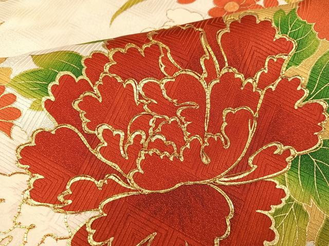 平和屋着物●豪華振袖 駒刺繍 草花文 暈し染め 金彩 正絹 逸品 AABG0445ph