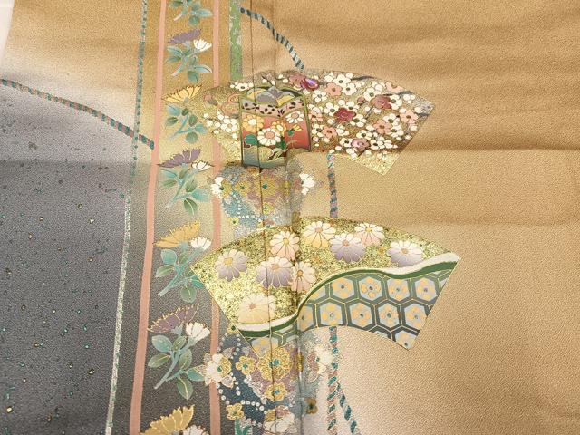 平和屋着物●訪問着 螺鈿 地紙貝桶草花文 金銀彩 正絹 逸品 AABG0447ph