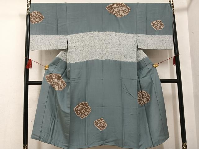 平和屋着物●男性 長襦袢 袷 絞り 幾何学花文 正絹 逸品 AABG0458ph