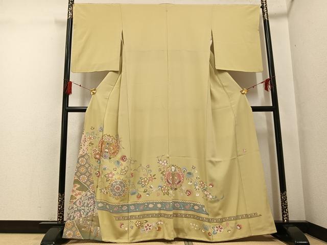 平和屋着物●豪華色留袖 作家物 駒刺繍 花鳥文 金彩 正絹 逸品 AABG0465ph