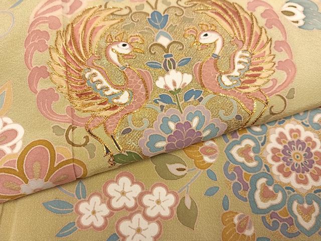 平和屋着物●豪華色留袖 作家物 駒刺繍 花鳥文 金彩 正絹 逸品 AABG0465ph