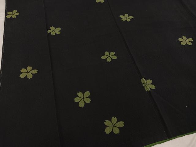 平和屋着物●世界的人形師 辻村寿三郎 ジュサブロー 小紋 夜桜 黒緑色地 正絹 逸品 AABG0467ph