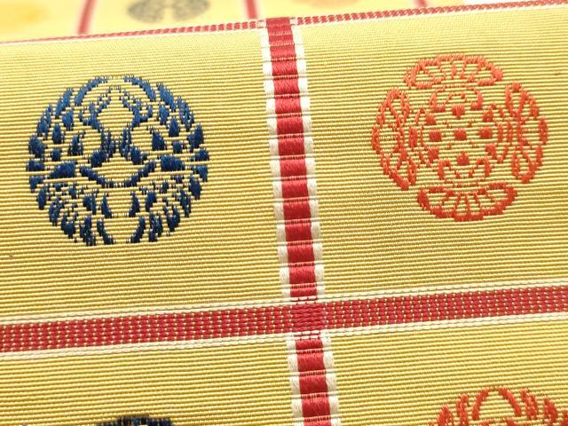 平和屋着物◎本場筑前博多織 半幅帯 吉弥帯 吉祥間道 格子 正絹 逸品 AABG0566ay