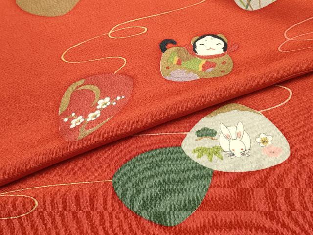 平和屋着物●極上 人形作家・ホリヒロシ 反物 着尺 貝合わせ文 兎 金彩 浜ちりめん 正絹 逸品 未使用 AABG0585ay
