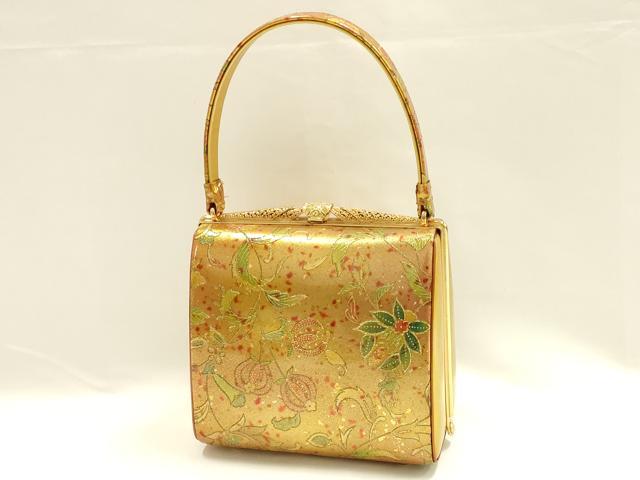 平和屋着物▼和装小物 和装バッグ おき宗 ハンドバッグ 花柄 更紗 金彩 逸品 AABG0601ay