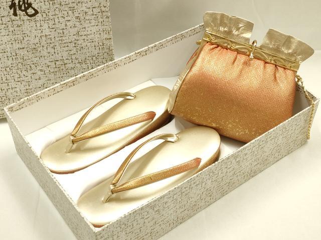 平和屋着物●和装小物 和装バッグ・草履セット 伊と忠 佐賀錦 ハンドバッグ 金糸 逸品 AABG0708ay